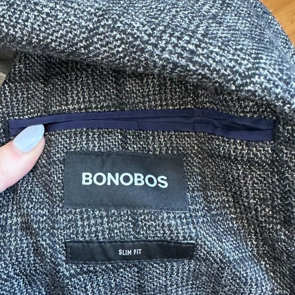 Bonobos Italian Men's Blazer Jacket 38R Slim Fit Wool Check Tweed Gray Charcoal - Picture 3 of 7